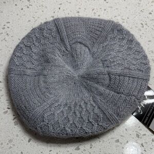 NEW Gray Angora Knit Beret cable knit one size Neutral winter cute warm